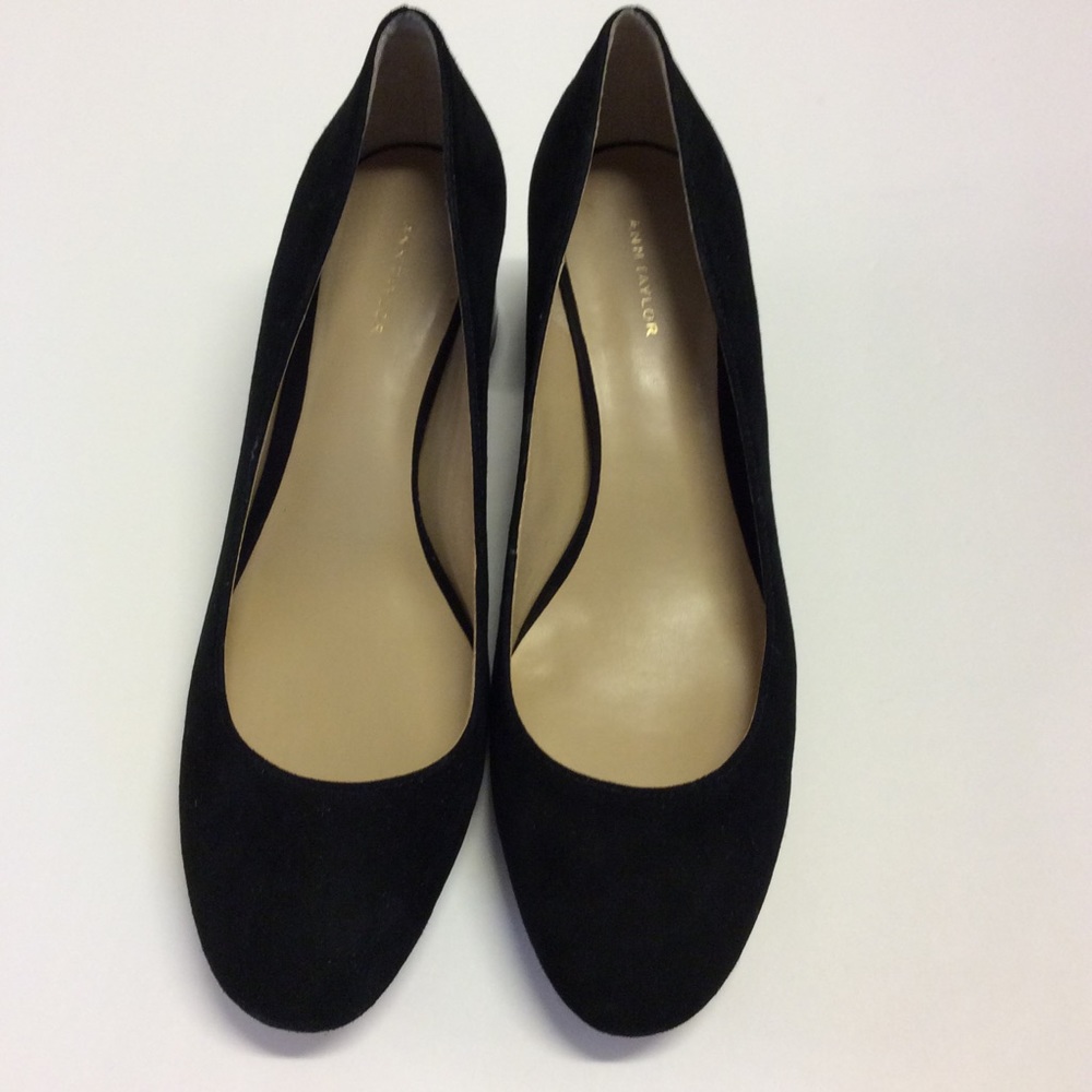 ANN TAYLOR Black Suede Pumps Leopard Block Heel - Picture 5 of 7